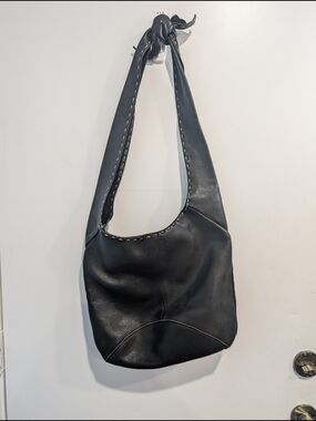 J.P. & Mattie Black Leather Hobo Bag Contrast Stitching Knotted Shoulder Purse